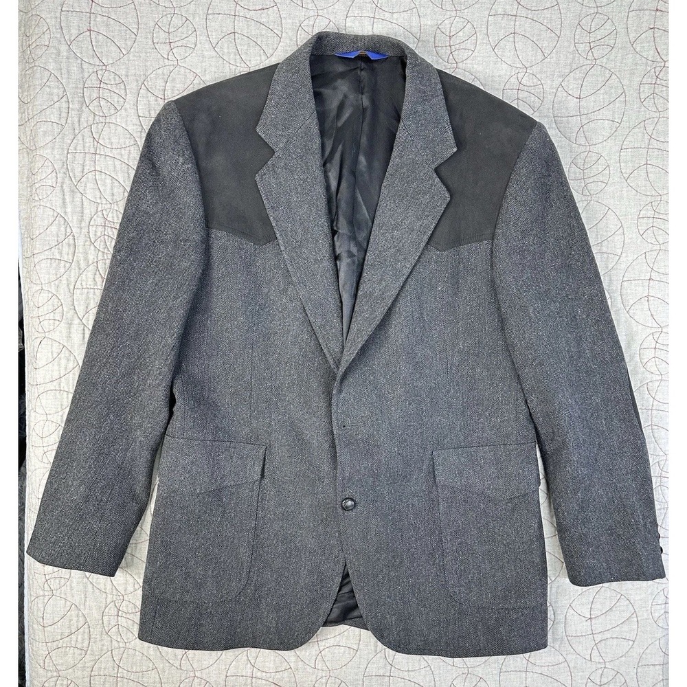 VTG Pendleton Western Suede Yoke Elbow Patches Wool Blazer Herringbone / 44 Long